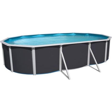 Kit piscine hors-sol acier Toi ANTHRACITE MALLORCA ovale 640x366x120cm filtre à sable