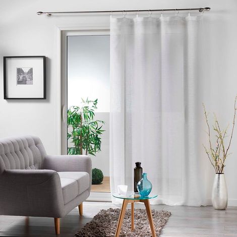 Douceur D'Intérieur – Voilage à anneaux 140x240cm en polyester blanc – 8 anneaux en métal – Tissu léger Milza pour intérieur élégant (1/2)