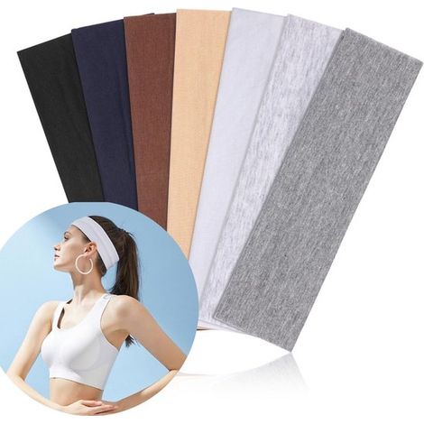 Paquete de 7 diademas deportivas elásticas antideslizantes unisex, cintas para el cabello que absorben el sudor para entrenamientos, yoga y fitness (Negro) (1/4)