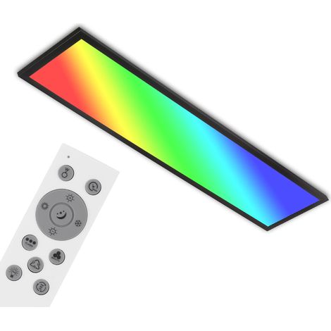 Plafonnier LED RGB, plafonnier LED CCT, ultra plat, variateur, changement de couleur, télécommande, blanc chaud, blanc neutre, blanc froid, 1000x250x66 mm (LxlxH), 7054-015, Noir (1/5)