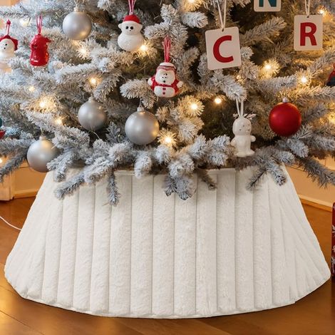 Jupe de Sapin de Noël 60cm, Panier de Base de Sapin de Noël Cache Pied Sapin de Noel pour Décoration d'intérieur pour fêtes d'hiver (Blanc)