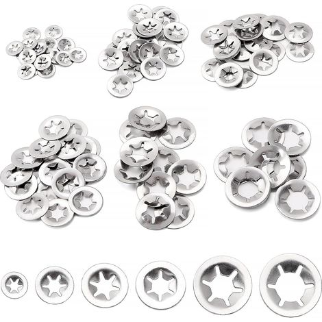 100 Pièces Rondelles de Verrouillage Rapide, Rondelles À Verrouillage Rapide Vitesse Clips Fixations, 6 Tailles M3 M4 M5 M6 M8 M10, Argent (1/5)