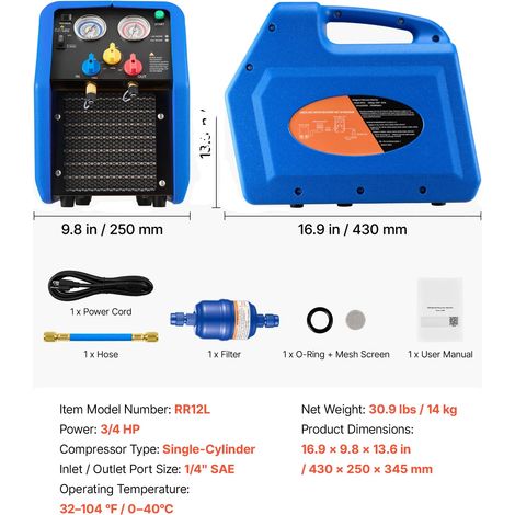 Recuperador de refrigerante, alta eficiencia, diseño portátil, 3/4 HP, azul (1/2)