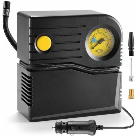 Gonfleur pneus Voiture Mini Compresseur à Air Portable Gonfleur Analogique Pompe de Pneu de Voiture Allume Cigare Electrique Pompe A Velo avec Manomètre et Adaptateurs de Valve(Jaune) (1/5)