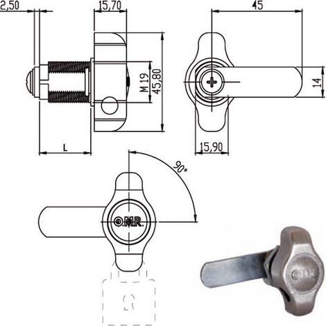 CILINDRO PER LEGNO CON MANIGLIETTA LUCCHETTABILE mod. 165644 DX MOIA