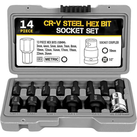 Kit de 14 douilles hexagonales 1/2 po pour clé électrique à cliquet et accessoires de réparation automobile. (1/5)