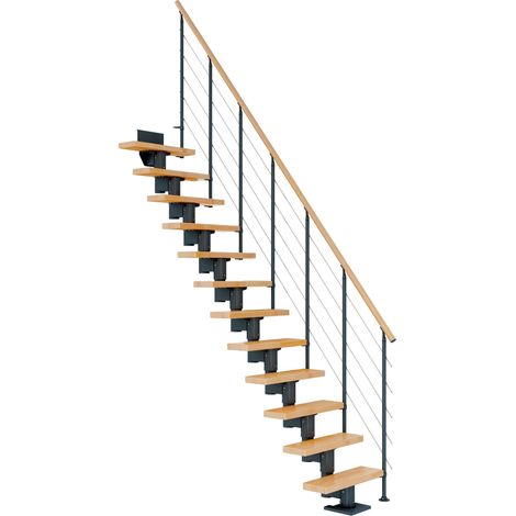 Dolle Mittelholmtreppe Dublin Gerade aus Buche lackiert 71 cm breit für GH 240–292 cm UK Metall Anthrazit mitlaufende Edelstahlstäbe