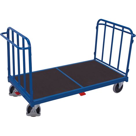 VARIOfit Doppel-Stirnwandwagen mit senkrechten Streben Gummibereifung 500kg Tragkraft 1305x880mm Anthrazitgrau RAL 7016