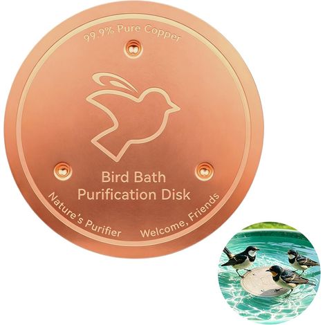 Disque de Purification pour Bain d'oiseaux en Cuivre Pur 99,99%, Maintien Eau Propre et Sécurisée Toute l'Année, Idéal pour Bassin Extérieur et Observation des Oiseaux,Abreuvoir Oiseaux (1/5)