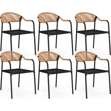 Set di 6 sedie da giardino MADEIRA in metallo, corda e textilene nero e rattan chiaro