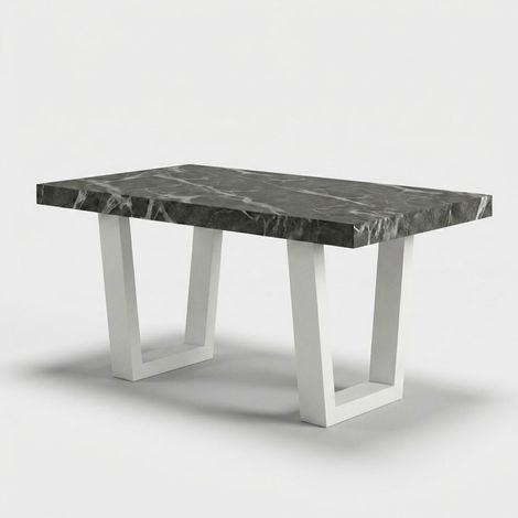 Table extensible moderne pieds blancs 10 personnes 140/220x90 Tokyo - Effet marbre noir