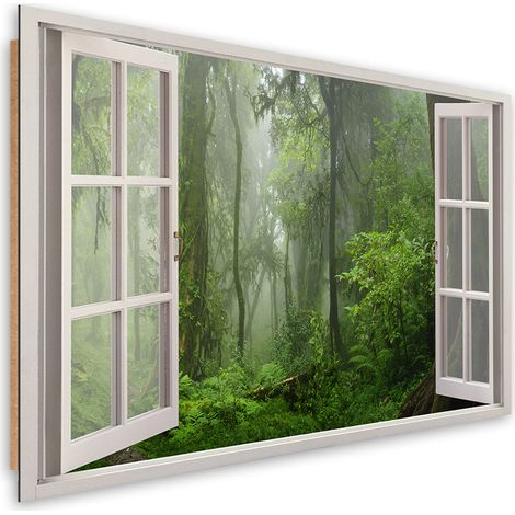 Quadro deco panel, Finestra tropicale della foresta della giungla - 60x40 (1/5)