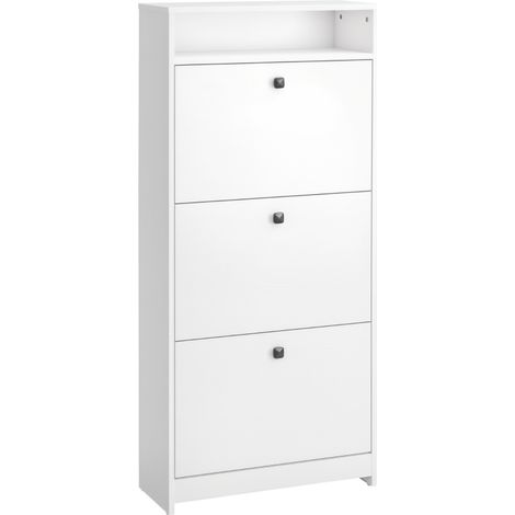 Scarpiera 3 Scompartimenti a Ribalta(18 Paia di Scarpe) e 1 Ripiano Portaoggetti Legno Truciolato Bianco 60×24×132cm (1/5)