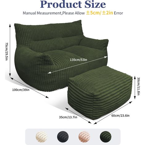 Sillón puf con otomana, 135 x 100 x 75 cm, verde OKMYHOME (1/5)