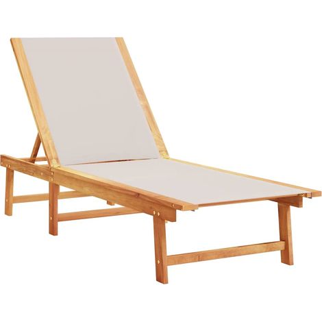 Chaise longue  Transat  Bain de soleil gris bois d'acacia solide et textilène (1/5)