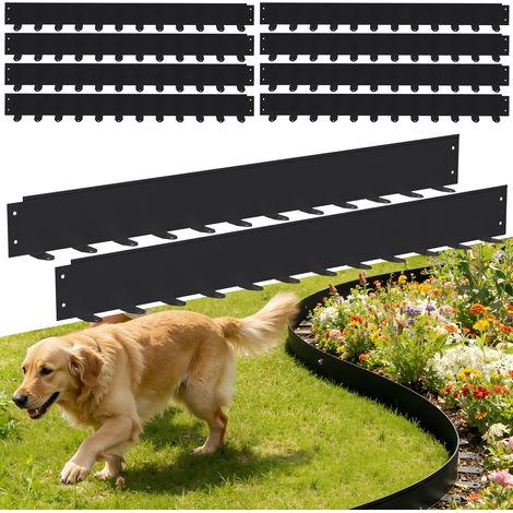 TolleTour Bordüre aus flexiblem Stahl für Garten & Rasen - 10 Paneele à 100 cm (10 m Gesamtlänge) - Höhe 10 cm - Farbe Schwarz - inkl. 120 Erdankern & Befestigungsnägeln