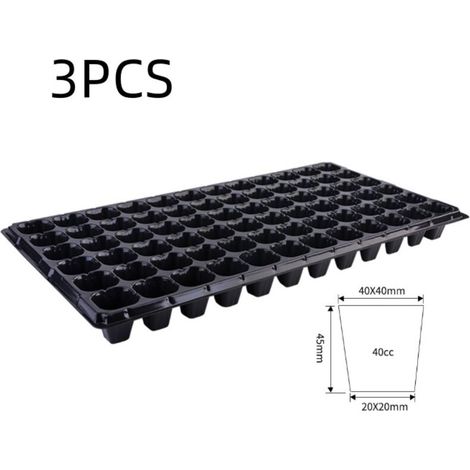 Lot de 3 Plaques de Culture de 72 Cellules Pots de Fleurs, Noir (1/2)