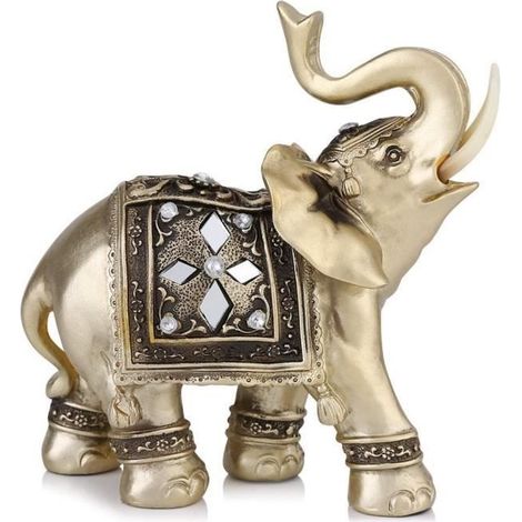 (Or)Statue - AYNEFY - Élégant Éléphant - Or - Résine - 15x14 cm (1/4)