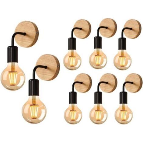 8 Pièces Appliques Murales Vintage en Bois, Lampes Murales Interieur Industrielle E27 pour Chambre, Salon, Escalier, Couloir(ampoules non incluses)