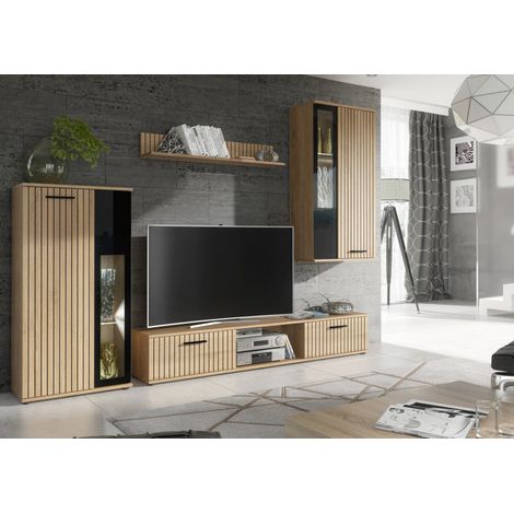 Ensemble meuble TV "Wow" - Beige/Noir - L 255 x H 180 x P 30 cm - Livraison gratuite (1/5)