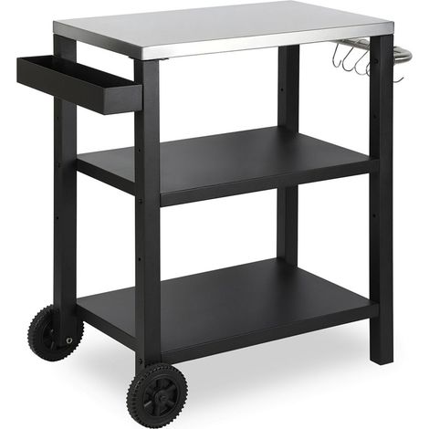 TolleTour Carrello da barbecue con 2 ruote, tavolo grill & carrello di servizio BBQ, tavolo d’appoggio da esterno per giardino e terrazza (1/5)
