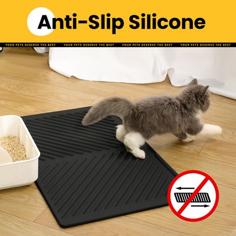 Tapis de Litière pour Chat en Silicone Imperméable Antidérapant Double Couche Design de Rainure Collecteur de Litière Lavable Confortable pour Pattes de Chats Grand Format 60x38cm