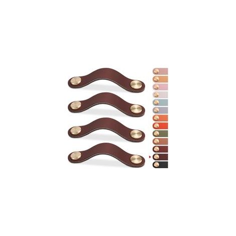 Lot de 4 boutons de meuble en cuir – Poignées vintage pour tiroirs et armoires – Centre de montage 128mm – Accessoires en métal cuivré (1/5)