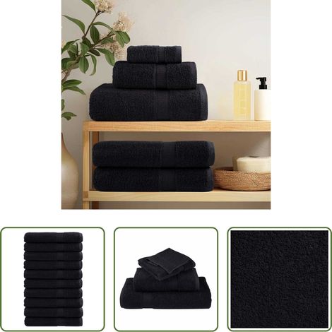 vidaXL Baumwolle - Gästetuch SOLUND 25 pcs Schwarz 80 x 200 cm 550 gsm (1/5)