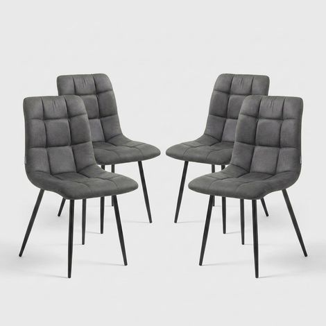 Set de 4 sillas tapizadas en tela de terciopelo vintage Amelie Old - Gris (1/5)