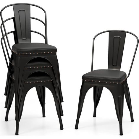ORION91oficial® - BETA EDITION Black Matte Metal Dining Chairs Set of 4 with Faux Leather Seats, Stackable, 84x45.5x52 cm, Industrial Style for Kitchen, Office, Living Room - SpazioLuzio (1/5)