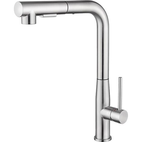 Robinet de Cuisine avec Douchette Extractible - en Inox - Rotatif à 360° - 2 Fonctions Jet - Barboteur démontable (1/5)