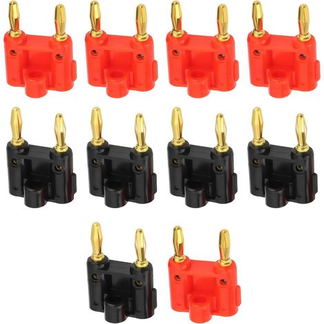 Lot de 10 Fiches Bananes Doubles de 4 Mm à Vis pour Câbles de Haut-Parleur Connecteur de Câble Plaqué Or Prise Banane pour Fils de Haut-Parleur (Noir Et Rouge) (1/5)
