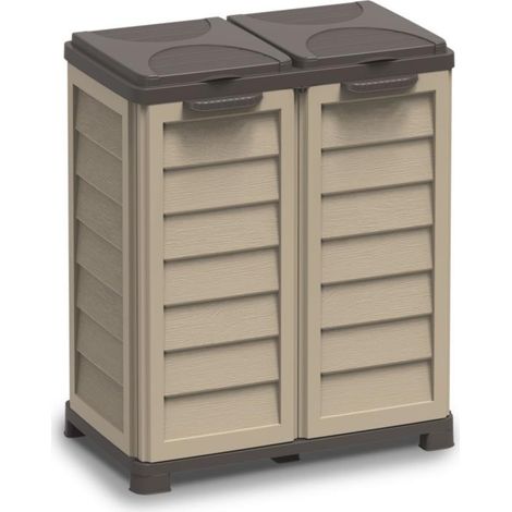 Armoire Porte Sac Poubelles 2x100L pour Extérieur ou Intérieur - 76×46×89 cm - Beige et Taupe - Livraison gratuite