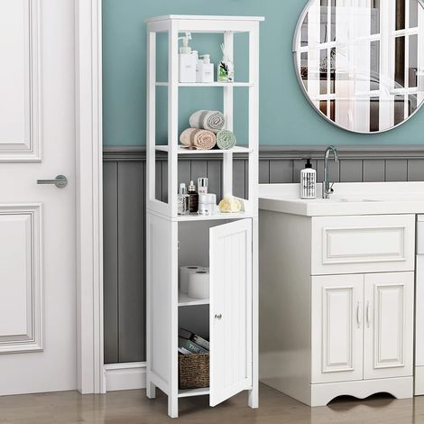 GOPLUS Meuble Colonne de Salle de Bain, Armoire de Rangement Haute avec 3 Étagères, Dispositif Anti-basculement, Panneau Réglable à 3 Positions pour Salle, Salon, Chambre (1/5)