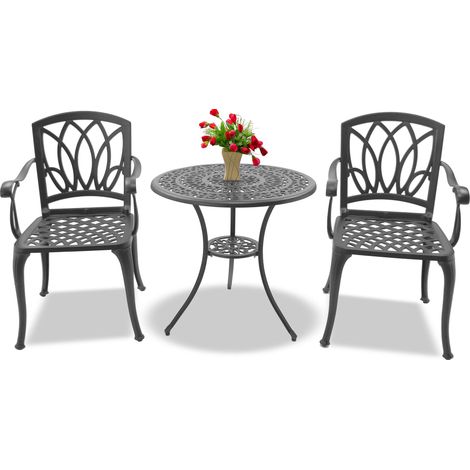 Centurion Supports POSITANO Luxurious Garden & Patio Table & 2 Large Chairs with Armrests Cast Aluminium Bistro Set - Grey (1/5)