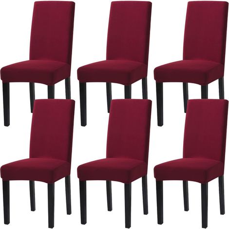 Housses de chaise extensibles lavables pour salle à manger, lot de 6, bordeaux (1/5)