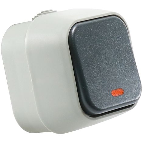 IluminaShop - Interruptor Superficie Simple Pulsador Gris con Indicador Luminoso IP54 (1/2)
