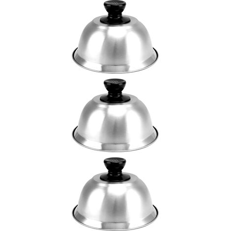 Lot de 3 Cloche Cuisson, Acier Inoxydable, 16x10 cm, Pour Burger, Steak, Légumes, Barbecue, Camping