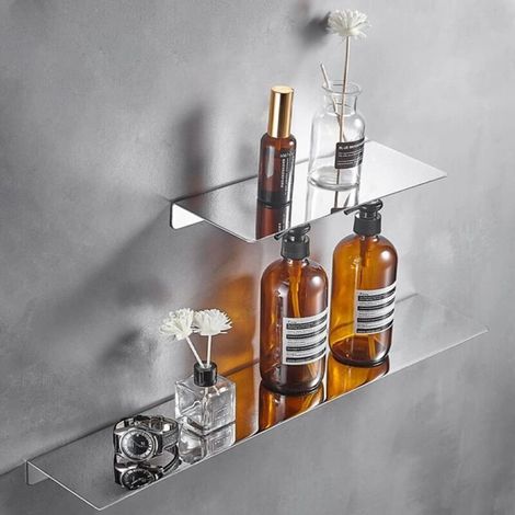 Wandmontiertes Badezimmerregal aus Edelstahl mit gebürsteter Oberfläche, schlichtes Design, Aufbewahrungsregal für Zuhause (gebürstet) (1/4)