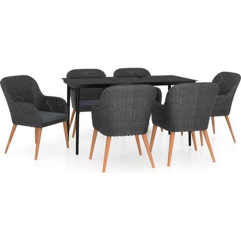 Maison Exclusive - 7-tlg. Garten-Essgruppe mit Kissen Schwarz (1/5)