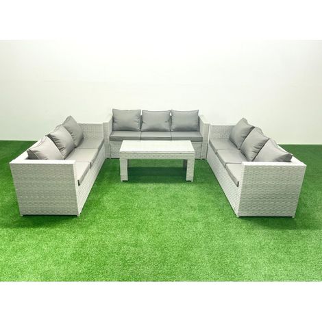 Fimous Gartenmöbel im Freien Polyrattan 9-Sitzer Garten Sofa Rechteckiger Couchtisch Set Hellgrau gemischt (1/5)