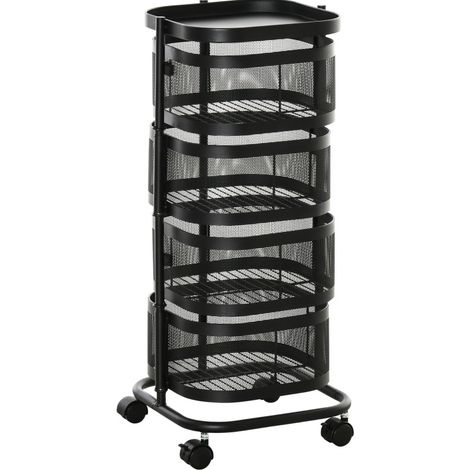 Carrello di servizio a 4 livelli con ruote in acciaio nero 33 x 33 x 77 cm (1/5)