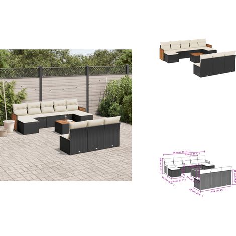 Salon de jardin 11 pcs avec coussins noir résine tressée - Ensemble Salon De Jardin - Meuble Extérieur - Jardin Design - Mobilier De Jardin - Chaise Lounge (1/3)