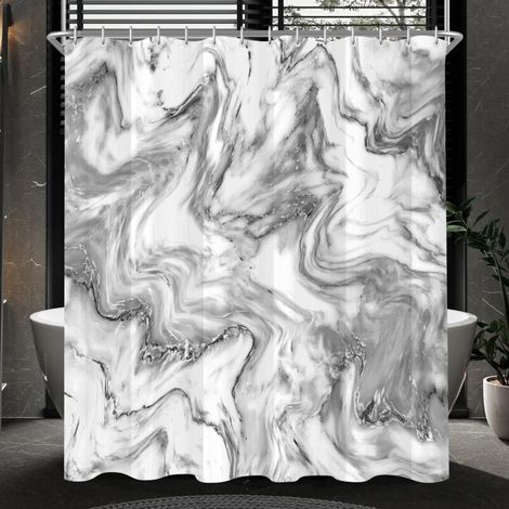 Duschvorhang, 180 x 180 cm, schimmelresistentes Gewebe, Marmormuster, beschwerter Saum, wasserdicht, waschbar, aus Polyestergewebe. (1/4)