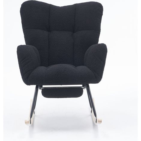 Fauteuil à Bascule en tissu teddy, Rocking Chair Avec Repose-Pieds, Noir (1/5)