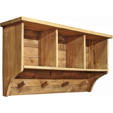 Étagère murale L. 87 cm en bois de pin recyclé avec crochets - CHALET (1/5)