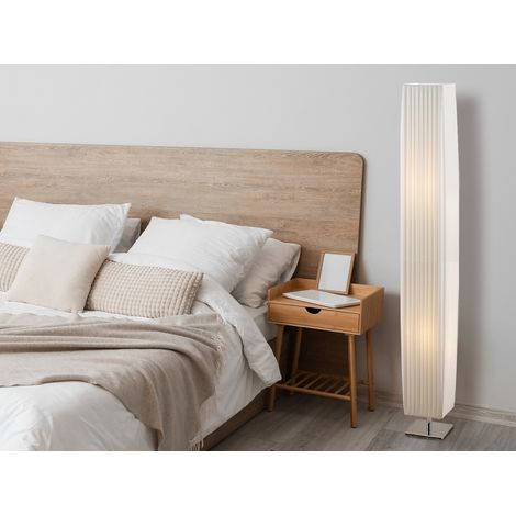 Kleine LED Stehleuchte mit Plissee Stoffschirm Weiß eckig, Höhe 119cm (1/5)