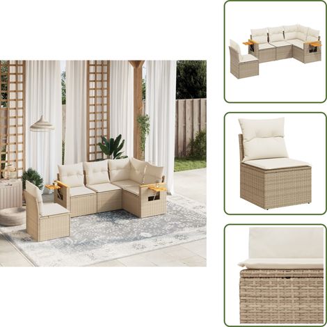 The Living Store Salon de jardin avec coussins 5 pcs beige résine tressée - Ensemble Salon De Jardin - Meuble De Jardin - Mobilier Extérieur - Salon De Jardin Design - Fauteuil De Jardin (1/5)