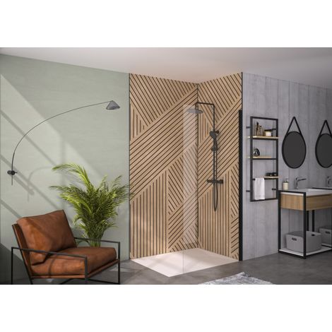 KINEDO - Paroi Douche Solo 6+ - Verre de Sécurité 6 mm transparent + Profilé Aluminium finition noir mat - Traitée Anti-Calcaire, Volet Pivotant en Option - Fabriquée en France - L.50 cm x H.200 cm