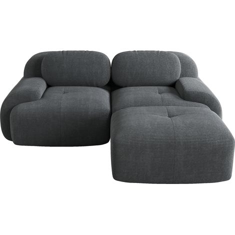 Sofá esquinero modular de pana gris sin montaje, con reposabrazos curvos y espuma de alta densidad (1/5)